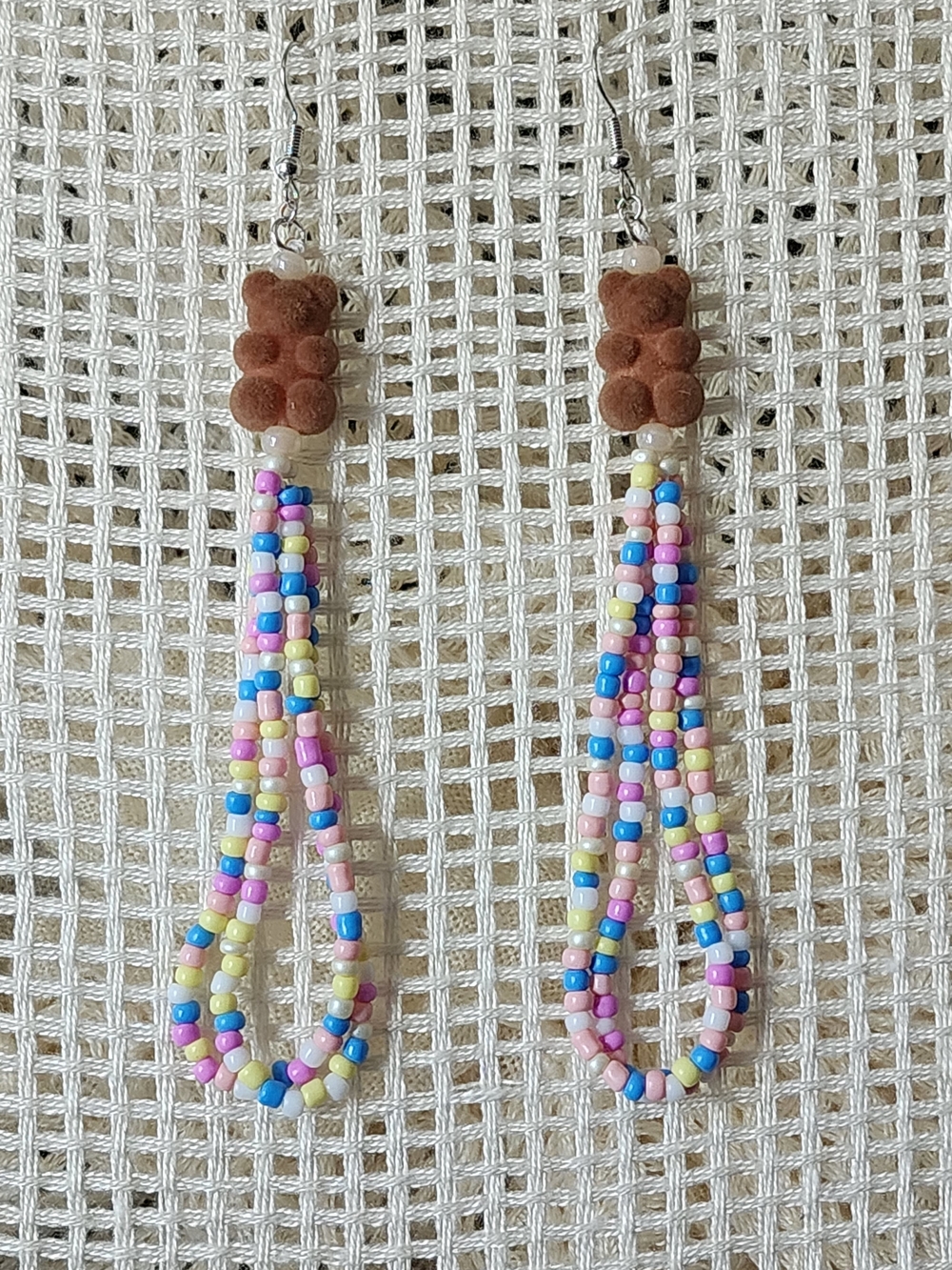 Handmade Pastel Beaded Gummy Bear Drop Earrings - Multicolor